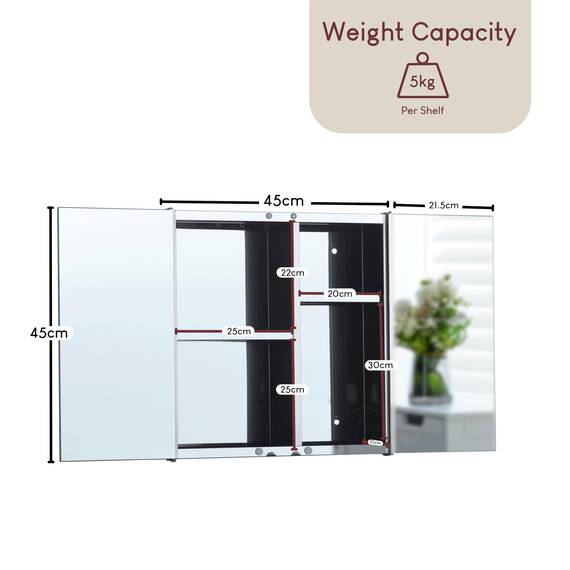 Vida Designs Tiano Badezimmer-Spiegelschrank, 2 Türen, Wandmontage, Edelstahl, moderner Aufbewahrungsschrank, Modern