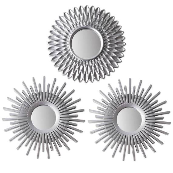 BONNYCO Spiegel Rund Silber 3 Stück. Spiegel Klein Wanddeko Wohnzimmer, Haus, Schlafzimmer. Wandspiegel zum Aufhängen Deko, Dekorative Wandspiegel Vintage. Originelles Geschenk für Frauen, Mama