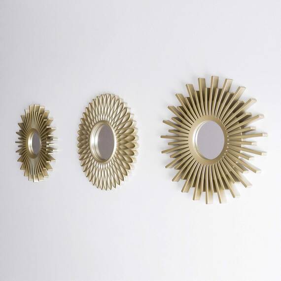 BONNYCO Spiegel Rund Gold 3 Stück. Spiegel Klein Wanddeko Wohnzimmer, Haus, Schlafzimmer. Wandspiegel zum Aufhängen Deko, Dekorative Wandspiegel Vintage. Originelles Geschenk für Frauen, Mama