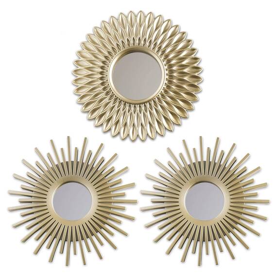 BONNYCO Spiegel Rund Gold 3 Stück. Spiegel Klein Wanddeko Wohnzimmer, Haus, Schlafzimmer. Wandspiegel zum Aufhängen Deko, Dekorative Wandspiegel Vintage. Originelles Geschenk für Frauen, Mama