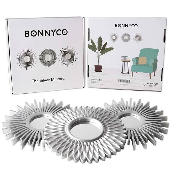 BONNYCO Spiegel Rund Silber 3 Stück. Spiegel Klein Wanddeko Wohnzimmer, Haus, Schlafzimmer. Wandspiegel zum Aufhängen Deko, Dekorative Wandspiegel Vintage. Originelles Geschenk für Frauen, Mama