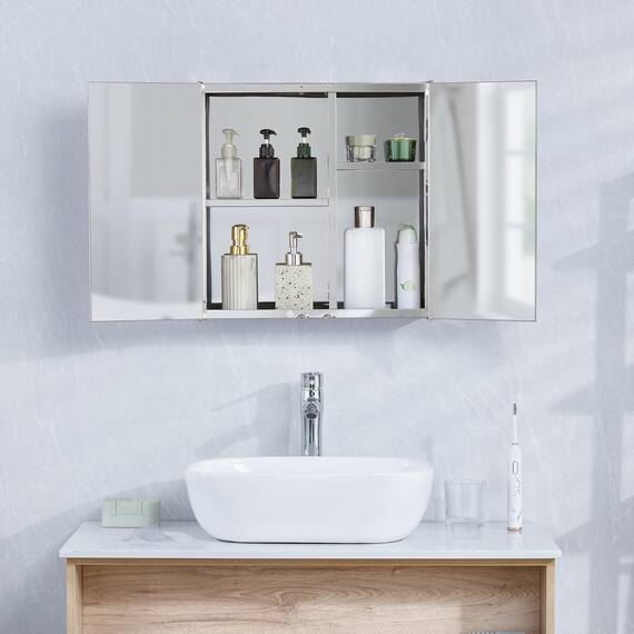 Vida Designs Tiano Badezimmer-Spiegelschrank, 2 Türen, Wandmontage, Edelstahl, moderner Aufbewahrungsschrank, Modern