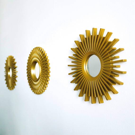 BONNYCO Spiegel Rund Gold 3 Stück. Spiegel Klein Wanddeko Wohnzimmer, Haus, Schlafzimmer. Wandspiegel zum Aufhängen Deko, Dekorative Wandspiegel Vintage. Originelles Geschenk für Frauen, Mama