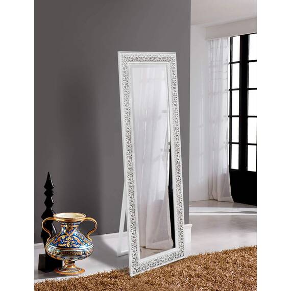 Shabby Chic Wandspiegel - 130 x 45 cm - Groer franzosischer Standspiegel im Vintage Stil - Antik Wei und Silber