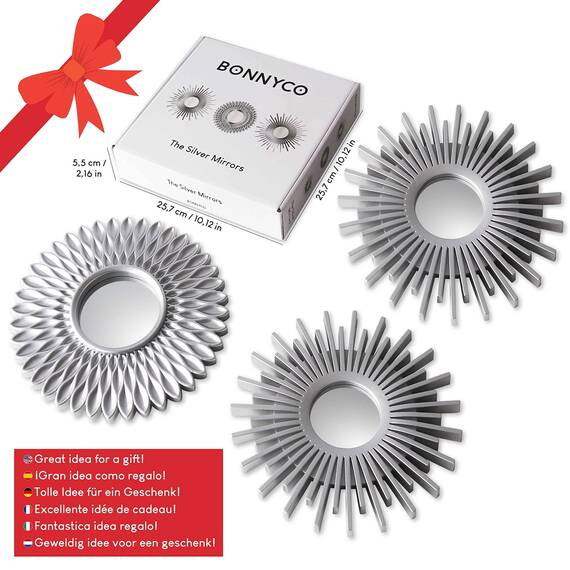 BONNYCO Spiegel Rund Silber 3 Stück. Spiegel Klein Wanddeko Wohnzimmer, Haus, Schlafzimmer. Wandspiegel zum Aufhängen Deko, Dekorative Wandspiegel Vintage. Originelles Geschenk für Frauen, Mama