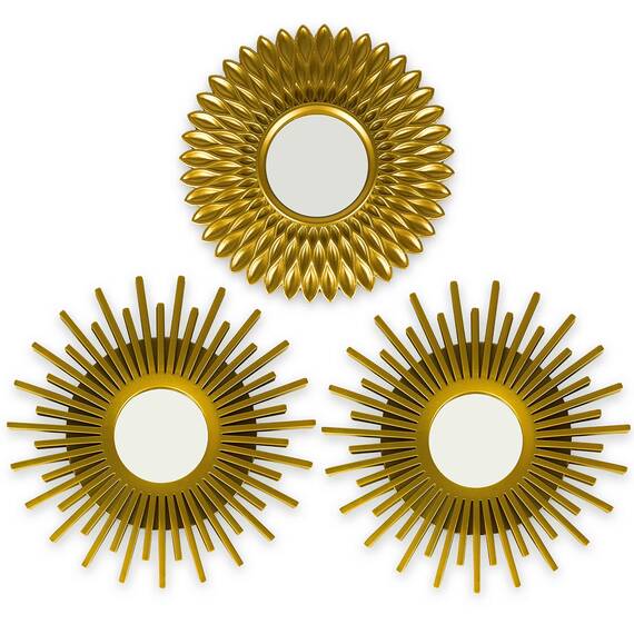 BONNYCO Spiegel Rund Gold 3 Stück. Spiegel Klein Wanddeko Wohnzimmer, Haus, Schlafzimmer. Wandspiegel zum Aufhängen Deko, Dekorative Wandspiegel Vintage. Originelles Geschenk für Frauen, Mama