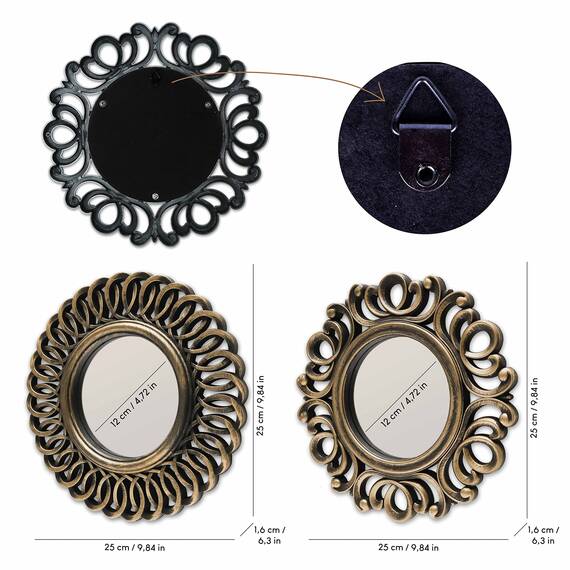 BONNYCO Spiegel Rund Vintage 3 Stück. Spiegel Klein Wanddeko Wohnzimmer, Haus, Schlafzimmer. Wandspiegel zum Aufhängen Deko, Dekorative Wandspiegel Vintage. Originelles Geschenk für Frauen, Mama
