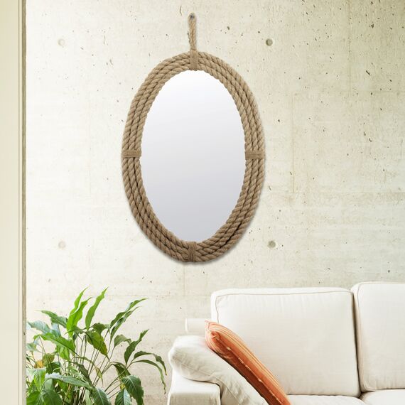 Stonebriar Decorative Oval Rope Wall Mirror with Hanging Loop