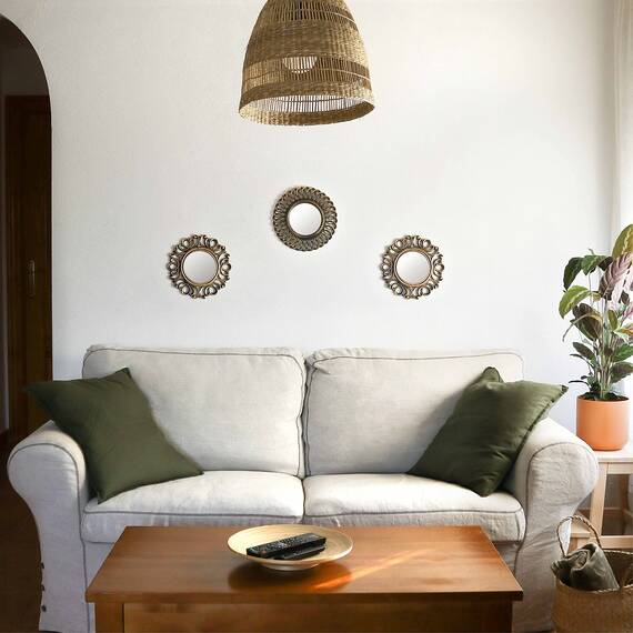 BONNYCO Spiegel Rund Vintage 3 Stück. Spiegel Klein Wanddeko Wohnzimmer, Haus, Schlafzimmer. Wandspiegel zum Aufhängen Deko, Dekorative Wandspiegel Vintage. Originelles Geschenk für Frauen, Mama