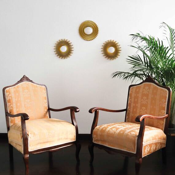 BONNYCO Spiegel Rund Gold 3 Stück. Spiegel Klein Wanddeko Wohnzimmer, Haus, Schlafzimmer. Wandspiegel zum Aufhängen Deko, Dekorative Wandspiegel Vintage. Originelles Geschenk für Frauen, Mama