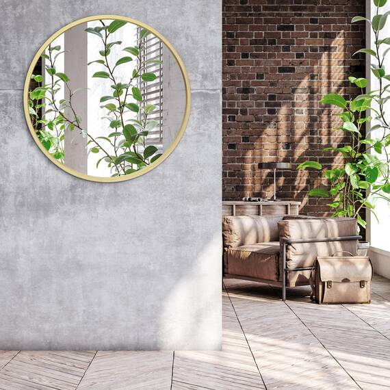Americanflat 81 cm Gerahmter Gold Runder Spiegel - Gold Kreis Spiegel für Badezimmer, Schlafzimmer, Eingangsbereich, Wohnzimmer - Großer runder Spiegel für Wanddekoration