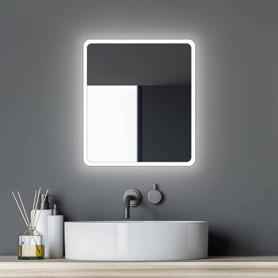 Talos Moon Badspiegel mit Beleuchtung 40x45 cm Badezimmerspiegel mit LED Beleuchtung Spiegel mit Licht Lichtfarbe Neutralweiß umlaufender Aluminiumrahmen