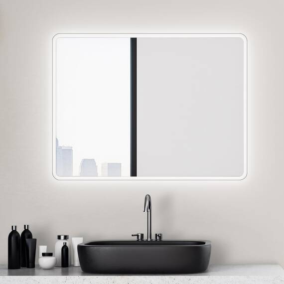 Talos Moon Badspiegel mit Beleuchtung 80x60 cm - Badezimmerspiegel mit Beleuchtung - feuchtraumgeeignet durch umlaufenden Aluminiumrahmen - Spiegel mit Lichtfarbe in Neutralweiß