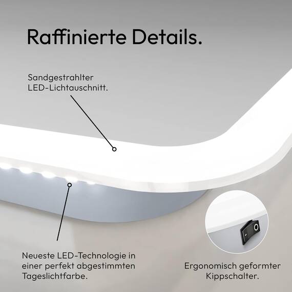 Talos Moon Badspiegel mit Beleuchtung 80x60 cm - Badezimmerspiegel mit Beleuchtung - feuchtraumgeeignet durch umlaufenden Aluminiumrahmen - Spiegel mit Lichtfarbe in Neutralweiß