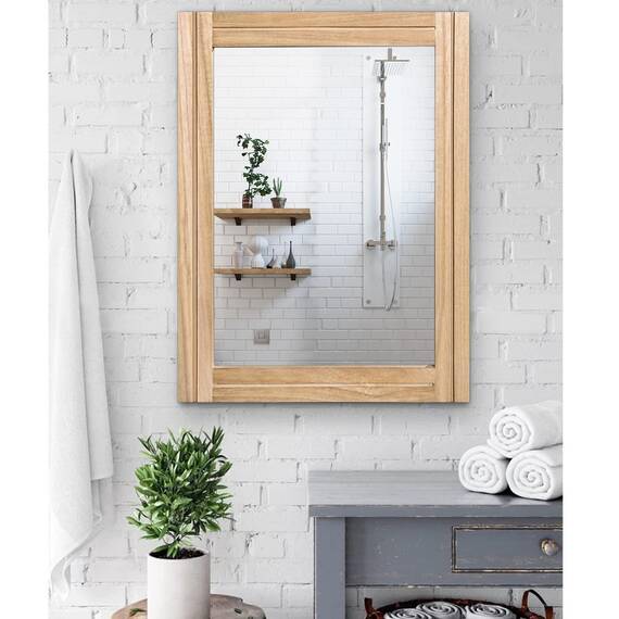 AAZZKANG Rustikale Spiegel für Wand 65 x45 cm rechteckiger Holzrahmen, Spiegel, Bauernhaus, Schlafzimmer, Badezimmer, dekorativer Spiegel