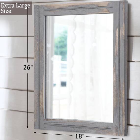 AAZZKANG Spiegel mit Holzrahmen 65 x45 cm rechteckig, rustikaler Wandspiegel, Bauernhaus, dekorativer Hängespiegel für Badezimmer, Wohnzimmer, Schlafzimmer