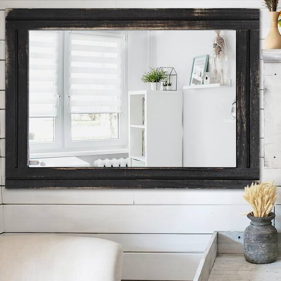 AAZZKANG Wandmontierter Spiegel, klein, rechteckig, Retro-Spiegel mit Holzrahmen, für Schlafzimmer, Wohnzimmer, Badezimmer, Eingangsbereich, groß, 71,1 x 50,8 cm