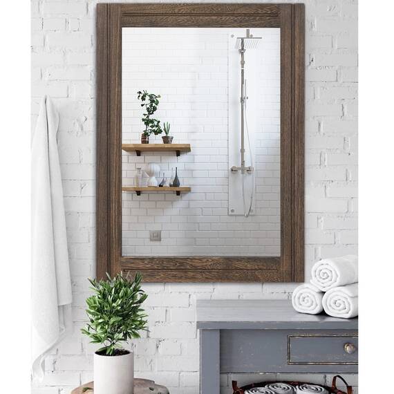 AAZZKANG Rustikaler großer Holzspiegel,rechteckig,dekorativer Wandspiegel,70 x 50 cm mit Rahmen,Schlafzimmer,Wohnzimmer,Badezimmer,Bauernhausspiegel