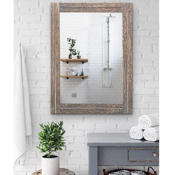 AAZZKANG Großer Spiegel mit Holzrahmen, 66 x 45,7 cm, rechteckig, rustikaler Wandspiegel, Dekoration für Schlafzimmer, Badezimmer, Wohnzimmer, Eingangsbereich