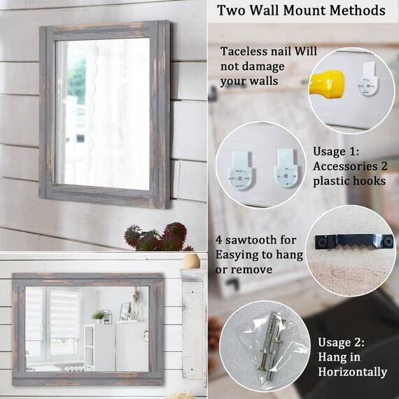 AAZZKANG Holzgerahmter Spiegel 50x40cm Rustikaler Bauernhaus Wandspiegel Rechteckig Dekorativer Spiegel für Badezimmer Wohnzimmer Schlafzimmer