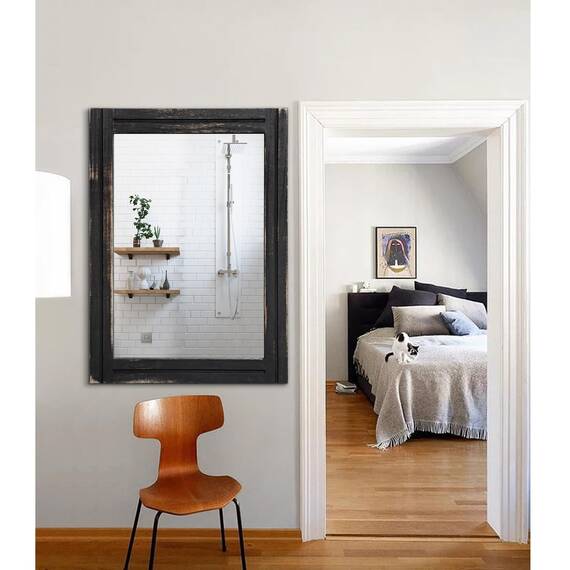 AAZZKANG Wandmontierter Spiegel, klein, rechteckig, Retro-Spiegel mit Holzrahmen, für Schlafzimmer, Wohnzimmer, Badezimmer, Eingangsbereich, groß, 71,1 x 50,8 cm