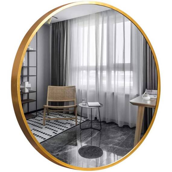 GOLD&CHROME UNIQUE DESIGN Golden Wandspiegel 80 x 80 cm - Moderner, Runder Badezimmerspiegel aus Aluminium, Groß Spiegel, Rund Spiegel, Wandspiegel Ganzkörperspiegel für Zuhause