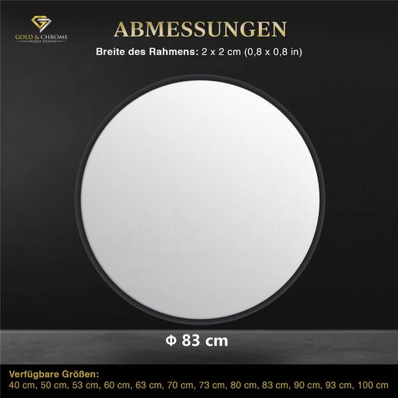 GOLD&CHROME UNIQUE DESIGN Dekorative Wandspiegel Rund ⌀83 cm mit Aluminiumrahmen - Spiegel Rund Schwarz mit Teflon beschichtet Spiegeloberfläche - Spiegel Wand Pulverbeschichteter Spiegelrahmen 2 cm