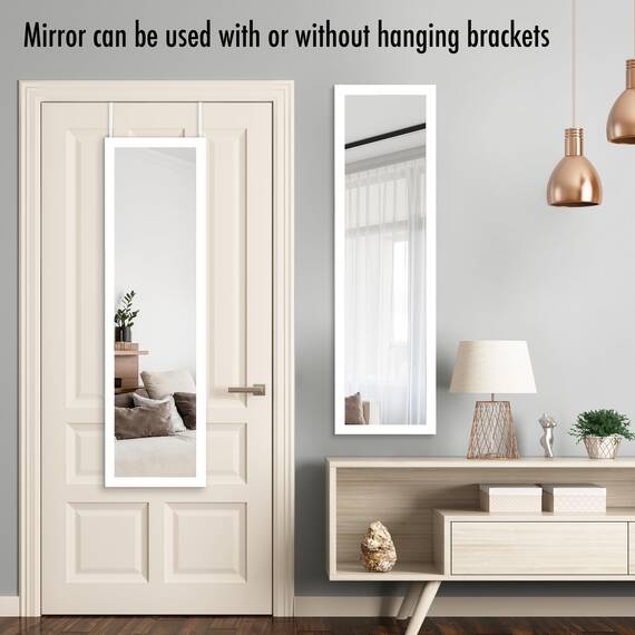 Americanflat 38x130 cm Türspiegel zum Einhängen - Ganzkörperspiegel - Große Spiegelfläche - Bruchsicheres Glas mit Metallbügel zum Aufhängen Badezimmer, Schlafzimmer - MDF-Rahmen Weiß