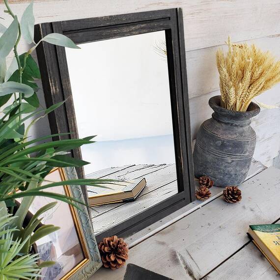 AAZZKANG Wandmontierter Spiegel, klein, rechteckig, Retro-Spiegel mit Holzrahmen, für Schlafzimmer, Wohnzimmer, Badezimmer, Eingangsbereich, groß, 50,8 x 40,6 cm