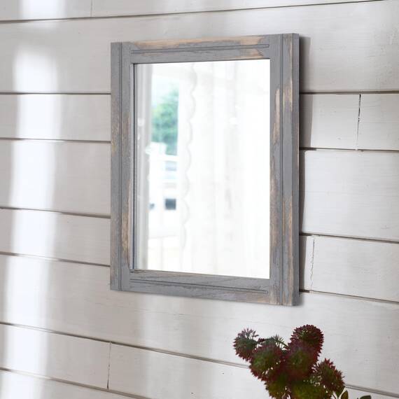 AAZZKANG Holzgerahmter Spiegel 50x40cm Rustikaler Bauernhaus Wandspiegel Rechteckig Dekorativer Spiegel für Badezimmer Wohnzimmer Schlafzimmer