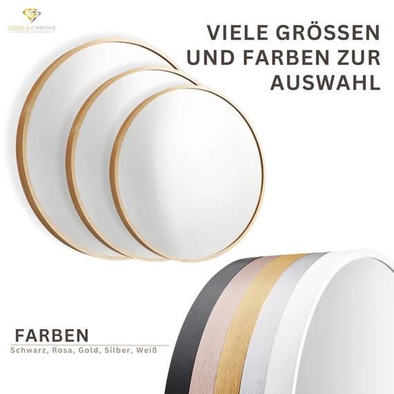GOLD&CHROME UNIQUE DESIGN Dekorative Wandspiegel Rund ⌀90 cm Aluminiumrahmen - Spiegel Rund Gold mit Teflon beschichtet Spiegeloberfläche - Spiegel Wand Pulverbeschichteter Spiegelrahmen 0,9 cm