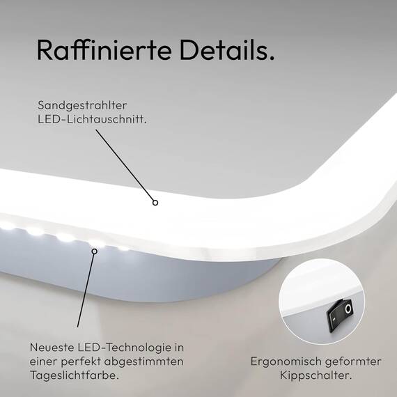 Talos Moon Badspiegel mit Beleuchtung 160x70 cm Badezimmerspiegel mit LED Beleuchtung Spiegel mit Licht Lichtfarbe Neutralweiß umlaufender Aluminiumrahmen