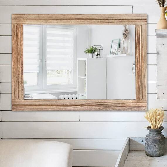 AAZZKANG Rustikale Spiegel für die Wand groß 65 x45 cm rechteckiger Holzrahmen, Spiegel, Bauernhaus, Schlafzimmer, Badezimmer, dekorativer Schminkspiegel