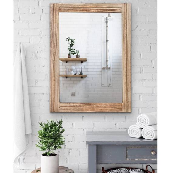 AAZZKANG Rustikale Spiegel für die Wand groß 65 x45 cm rechteckiger Holzrahmen, Spiegel, Bauernhaus, Schlafzimmer, Badezimmer, dekorativer Schminkspiegel
