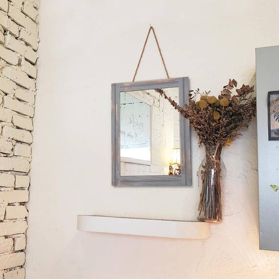 AAZZKANG Holzrahmenspiegel für Wand Rustikale Retro Hängespiegel Rechteck Dekorative Bauernhaus Schlafzimmer Badezimmer Wandspiegel Wohnkultur