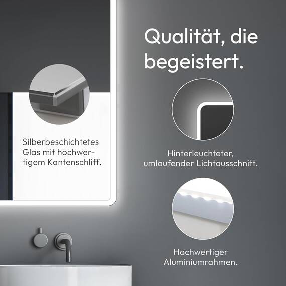 Talos Moon Badspiegel mit Beleuchtung 160x70 cm Badezimmerspiegel mit LED Beleuchtung Spiegel mit Licht Lichtfarbe Neutralweiß umlaufender Aluminiumrahmen
