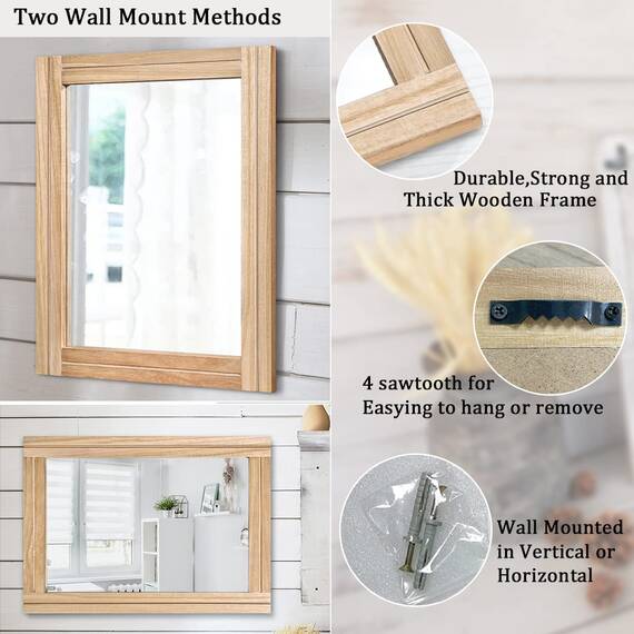AAZZKANG Rustikale Spiegel für Wand 65 x45 cm rechteckiger Holzrahmen, Spiegel, Bauernhaus, Schlafzimmer, Badezimmer, dekorativer Spiegel