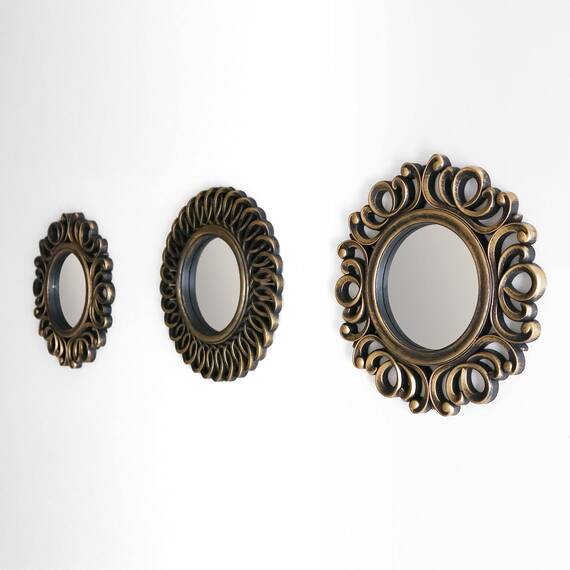 BONNYCO Spiegel Rund Vintage 3 Stück. Spiegel Klein Wanddeko Wohnzimmer, Haus, Schlafzimmer. Wandspiegel zum Aufhängen Deko, Dekorative Wandspiegel Vintage. Originelles Geschenk für Frauen, Mama