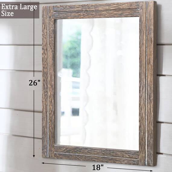 AAZZKANG Großer Spiegel mit Holzrahmen, 66 x 45,7 cm, rechteckig, rustikaler Wandspiegel, Dekoration für Schlafzimmer, Badezimmer, Wohnzimmer, Eingangsbereich