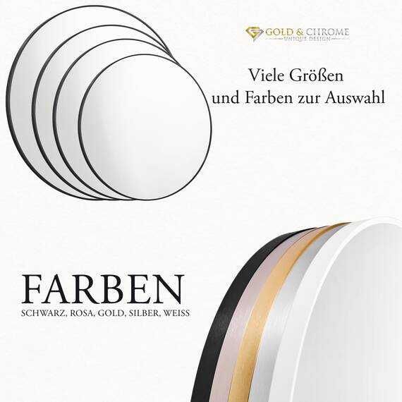 GOLD&CHROME UNIQUE DESIGN Dekorative Wandspiegel Rund ⌀50 cm Aluminiumrahmen - Spiegel Rund Weiß mit Teflon beschichtet Spiegeloberfläche - Spiegel Wand Pulverbeschichteter Spiegelrahmen 0,9 cm