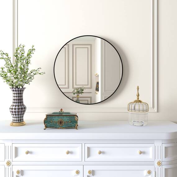 Beauty4U 40,6 cm Wandspiegel für Badezimmer, kleiner schwarzer runder Spiegel für Wand, 40,6 cm langer runder Spiegel für Wohnzimmer, Waschtisch, Schlafzimmer