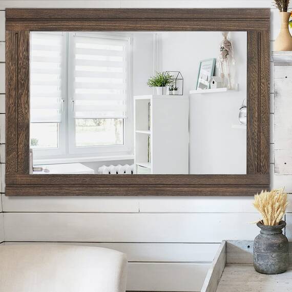 AAZZKANG Rustikaler großer Holzspiegel,rechteckig,dekorativer Wandspiegel,70 x 50 cm mit Rahmen,Schlafzimmer,Wohnzimmer,Badezimmer,Bauernhausspiegel