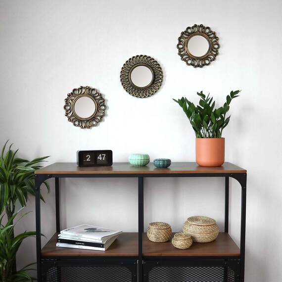 BONNYCO Spiegel Rund Vintage 3 Stück. Spiegel Klein Wanddeko Wohnzimmer, Haus, Schlafzimmer. Wandspiegel zum Aufhängen Deko, Dekorative Wandspiegel Vintage. Originelles Geschenk für Frauen, Mama