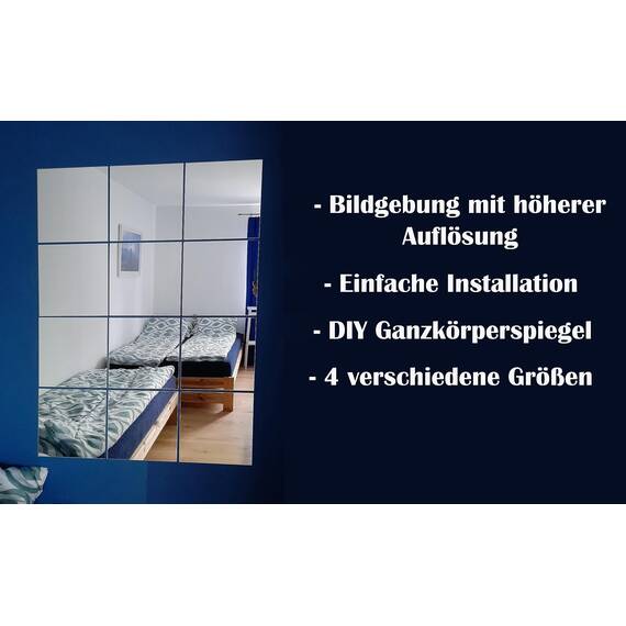 BD ART Spiegel zum Kleben 4 Stück 40 x 40 cm - Dekorative Wandspiegel zum Aufkleben - Klebespiegel für die Wand Ganzkörper - Spiegelfliesen Selbstklebend - Spiegelwand Ohne Bohren für Tür & Schrank