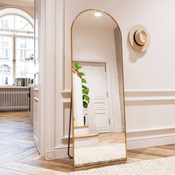 HARRITPURE Ganzkörperspiegel 162x53 cm, Gewölbter Standspiegel mit Aluminiumrahmen, Sicherheits-Hartglas, Vollständige Ansicht, Für Schlafzimmer, Wohnzimmer, Flur, Gold