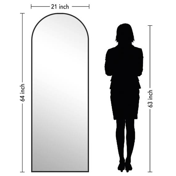 PexFix Ganzkörperspiegel, 165 x 55 cm, schwarzer gewölbter Spiegel, großer Bodenspiegel, stehend, lehnend, hängend, 165 x 55 cm, Schwarz