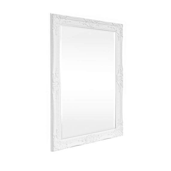 Rococo by Casa Chic - Weißer Shabby Chic Wandspiegel - 90 x 60 cm - Handgefertigter Spiegel - Barock - Groß - Massivholz - Antik Weiss