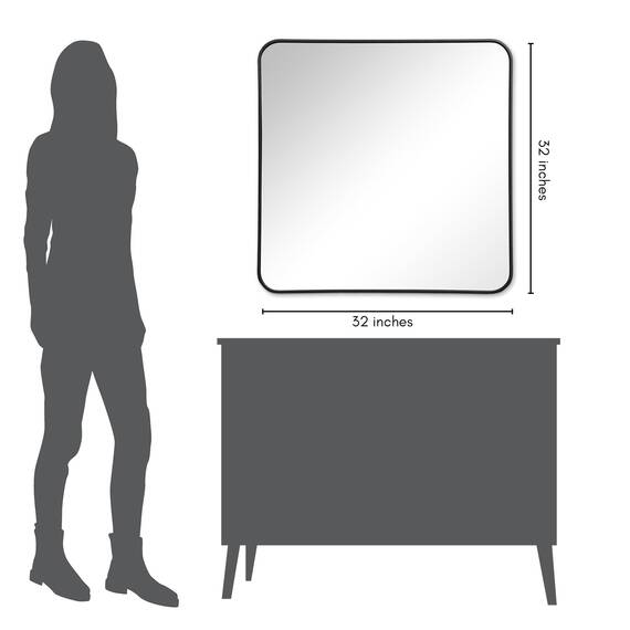 Americanflat 81cm Quadratischer Spiegel mit schwarzem Rahmen & Abgerundeten Ecken - Moderner Wandspiegel Groß für Badezimmer, Schlafzimmer & Wohnzimmer - Quadratischer Wandspiegel zur Wanddekoration