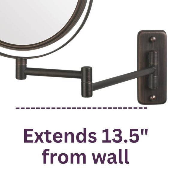 Jerdon Zweiseitiger Make-up-Spiegel zur Wandmontage, Make-up-Spiegel mit 5-facher Vergrößerung und Wandhalterung, 20,3 cm Durchmesser, Wandhalterung, Modell JP7506BZ