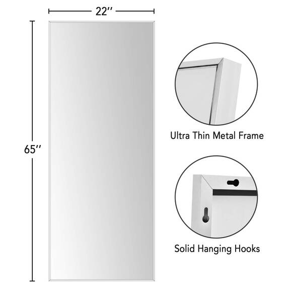 PexFix Ganzkörperspiegel, 165,1 x 55,9 cm, Bodenspiegel, großer Ganzkörper-Standspiegel, Ankleidespiegel für Schlafzimmer, schmaler Metallrahmen, Silber, (JJ00372ZZV-USAM009-US)